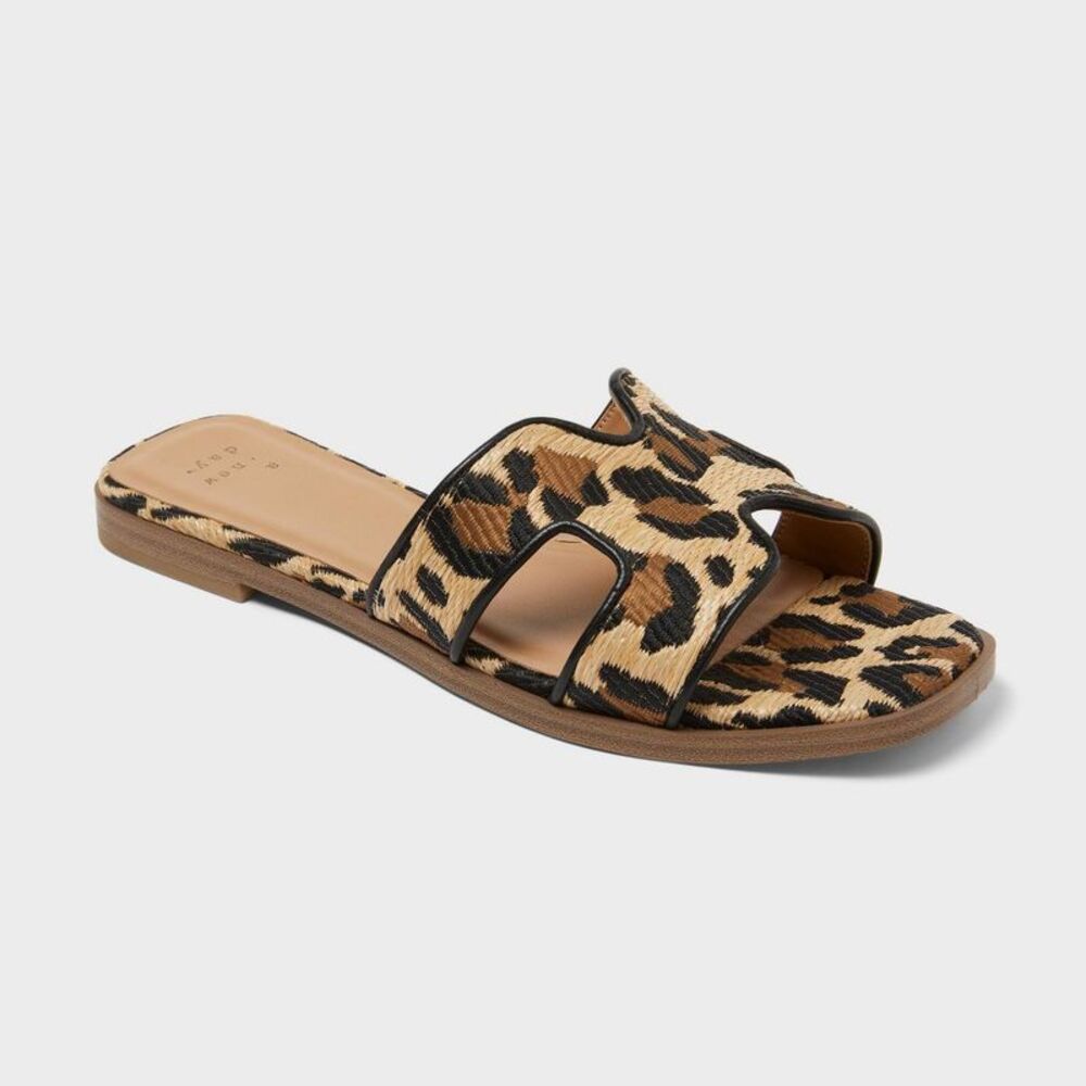 a new day Leopard Slide Sandals in Brown and Black